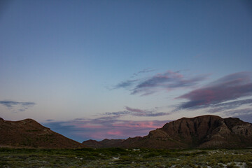 Mountains in the desert at dusk