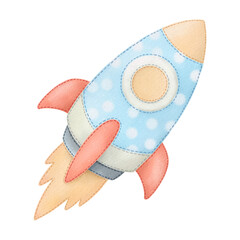 Сute illustration with rocket toy. Hand drawn watercolor illustration