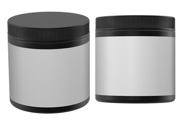 Realistic 3D black jars rendering mockup on white background