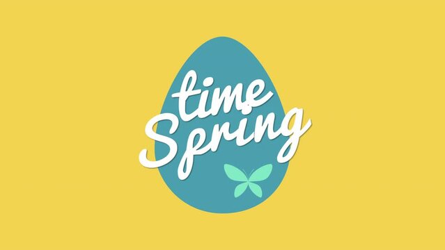Spring Time with easter egg on yellow gradient, motion holidays, promo and spring style background