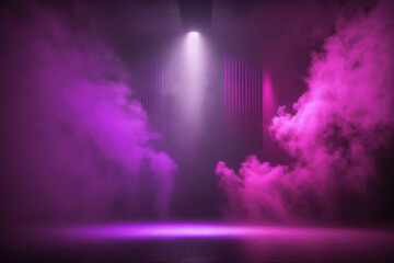 Fototapeta na wymiar Dark scene purple neon with lights and smoke created with Generative AI Technology, ai, generative