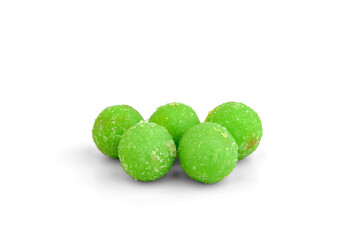 Green dragee with sugar isolated on white background.