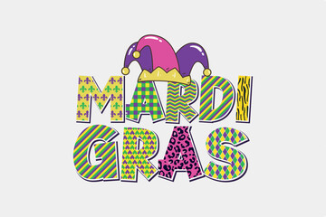 Mardi Gras PNG Sublimation Lettering Pattern T shirt design