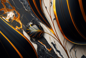 Black white marble with golden veins background. Generative AI