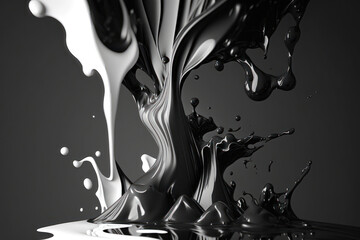 Abstract background of drops of black and white liquid in 3d style. AI generation