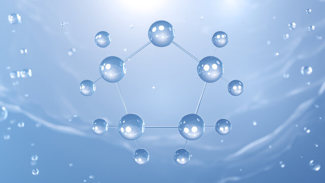 tetrahydrofuran molecular structure, 3d model molecule, oxolane, structural chemical formula view from a microscope