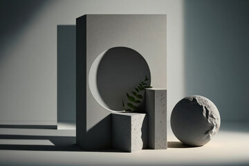 3D style illustration of a stone product podium. AI generation