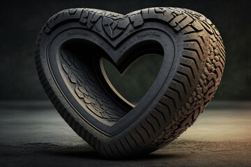 car tire in the shape of a heart made by generative ai
