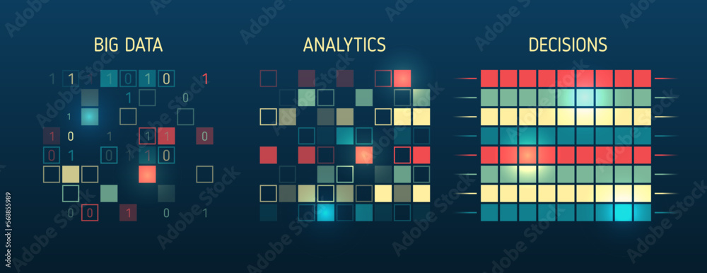 Leinwandbilder Structuring the flow of information. Data analytics concept. Sorting a large amount of data on a dark background. Big data visualization. Futuristic network or business analytics.