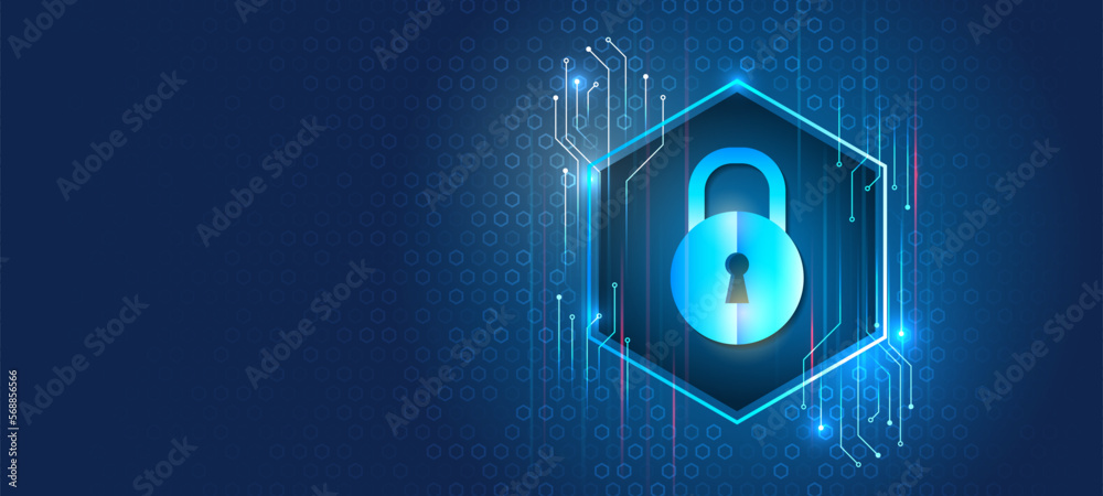 Poster Hi-tech various background. Cyber security for business and internet projects. Vector illustration of data security services. Data protection, privacy, and internet security concept.