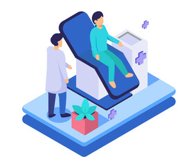 Isometric Visual young man was a meeting with a doctor to treat a disease