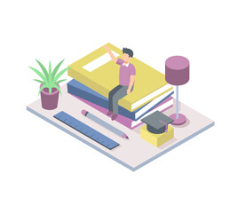 Isometric of Teenagers Learning online concept vector