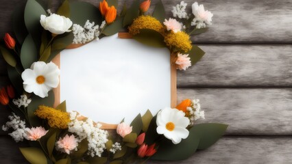 frame with flowers and wood background, cfc2023spr