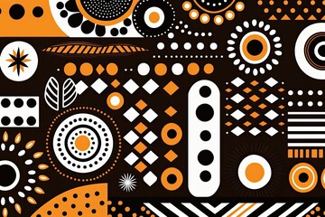 African tribal pattern made from squares, circles, alphabets, poka dots, lines, flowers, and patterns, modern traditional in the white background. minimal boho generative ai