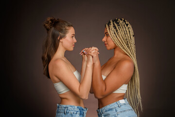 Portrait of young friends, beauty routine and skin care concept.