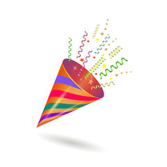 Popper explosion at a party,3d vector image. Icon.