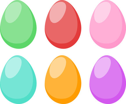 Set of color Easter Eggs. Design elements for holiday cards. Easter collection with different colors. Cartoon flat style Vector illustration