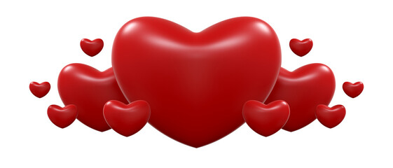 Happy Valentines Day decorated with hearts on png background. Red hearts isolated on transparent background.