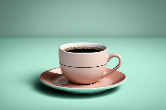 A cup of coffee at the pastel color background. Morning coffee. Black Coffee. Generative AI.