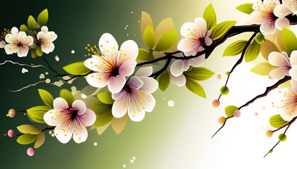 Obraz na płótnie Canvas blossom in spring cherry blossom branch blooming white flowers on green background
