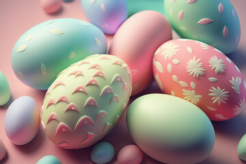 Fototapeta na wymiar many pastel color Easter eggs. Generative AI. 