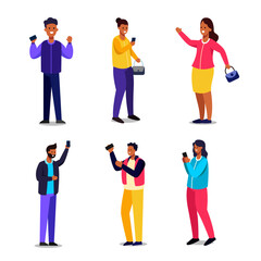 Fototapeta premium Set of people in cartoon characters with different gesture flat vector