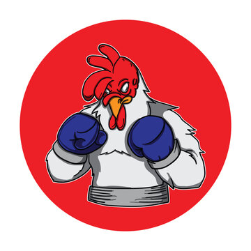 illustration of cartoon rooster with boxing glove