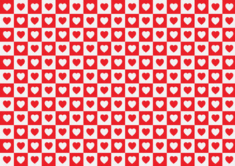 Seamless pattern Red and white hearts on square vector icons for Valentine's day background.