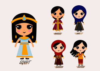 Set Of Beautiful woman In Traditional Clothing cartoon characters