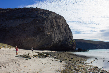 People walking on a pacific ocean beach