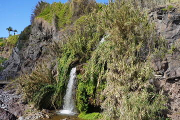 Kleiner Wasserfall an der Atlantikküste von Funchal bei Sonnenschein