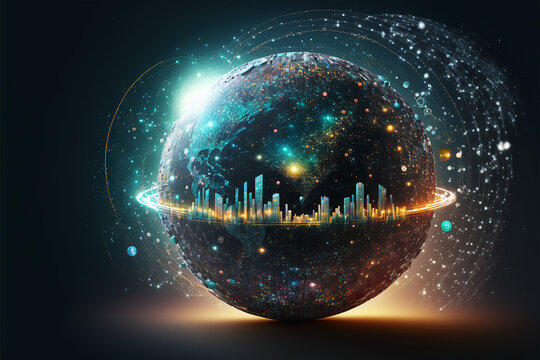 Virtual Global Internet connection metaverse,  digital link tech, big data concept. Generative AI.