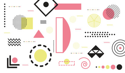 Set of 100 geometric shapes. Memphis design, retro element for web, vintage, advertising, commercial banner, poster, flyer, billboard, sale. Trendy collection of halftone vector geometric shapes.