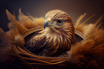 A golden Bird, Stunning golden bird in a nest, A close-up of a golden bird, Golden eagle.