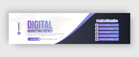 Digital marketing web banner design template. Digital marketing large web banner or Corporate business banner template. Digital business marketing social media banner post. Horizontal web banner.