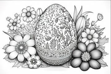Cute easter coloring page illustrations with decorative line art in black and white by generative ai