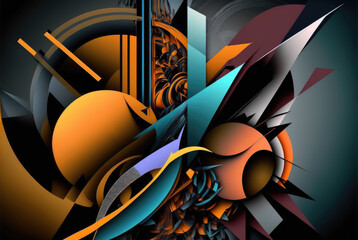 An abstract coloured art composition with different geometric shapes. Created with Generative AI.