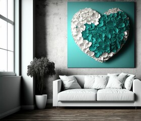 Big heart wall frame with sofa , Valentine's day background ,made with Generative AI