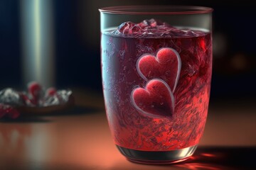 Valentine's Day cocktail with red fruit hearts ,made with Generative AI