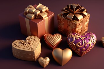 Happy valentines day decoration with gift boxes and hearts ,made with Generative AI