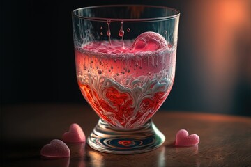Valentine's Day cocktail with red fruit hearts ,made with Generative AI