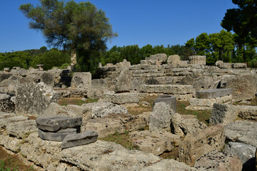 Fototapeta na wymiar Ancient Olympia; Greece - august 30 2022 : archaeological site