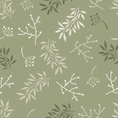 Naklejka na ściany i meble Leaves and branches repeat pattern. Floral pattern design. Botanical tile. Good for prints, wrappings, textiles and fabrics.