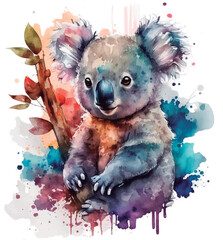Koala baby, cute cub, watercolor style. © Itamara