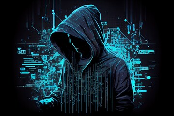 Person in Hood. AI Hacker, Generative AI