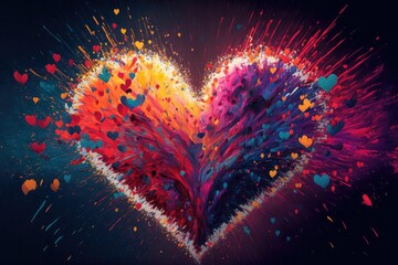 Abstract big heart,watercolor explosion, Valentine's day background ,made with Generative AI - obrazy, fototapety, plakaty