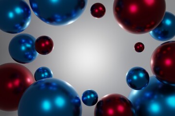 Abstract Luxury Background With Blue And Red Metal Sphere. 3D Balls Render. Illustration