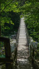 Fototapeta premium Hängebrücke über die Soca bei Kobarid auf dem Wanderweg zum Koziak Wasserfall