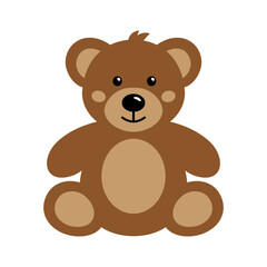 Vector cartoon illustration of sitting Teddy Bear isolated on white background. Cute plush Teddy Bear kids toy icon, toy flat graphic design.