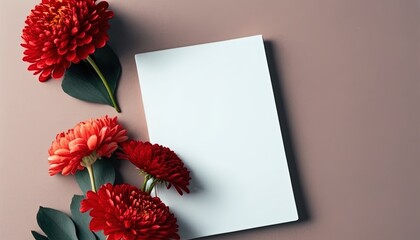 empty greeting card on the table with red roses good for valentines day, women day, mothers day, art by ai generative